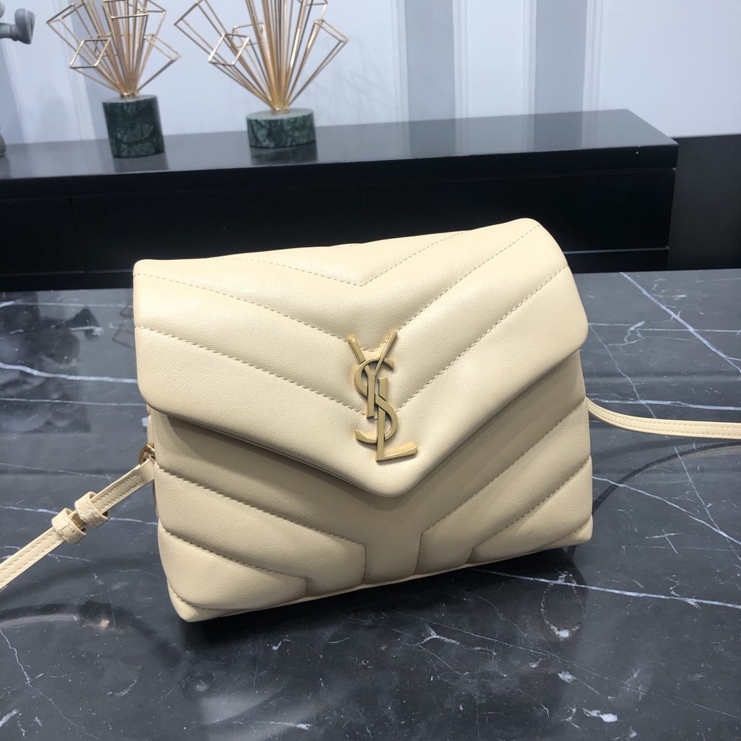 Saint Laurent Loulou Toy Quilted Calfskin Shoulder Bag Handbag Beige 678401 Gold